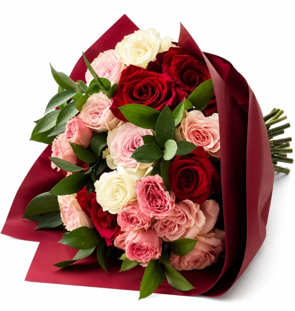 Buchet cu trandafiri multicolor