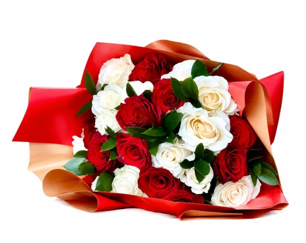 Buchet cu trandafiri Red & White Elegance